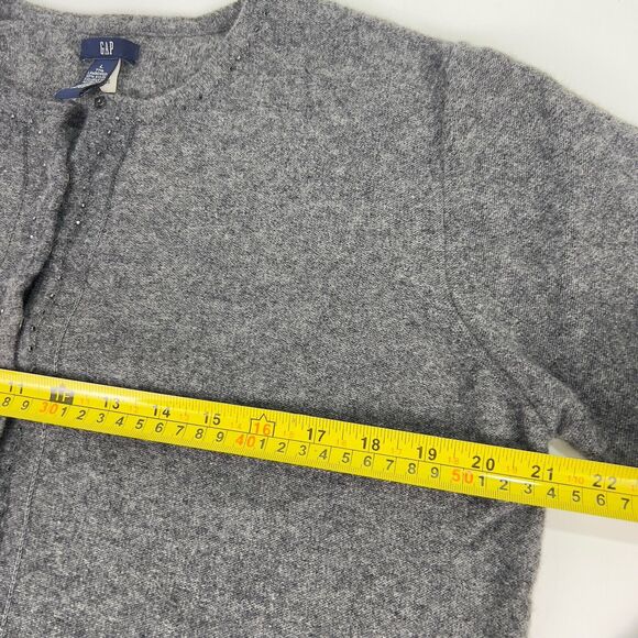 Gap Cardigan Sweater Women’s L Lambswool Blend Heather Gray Snap Beaded Cropped - Picture 10 of 15